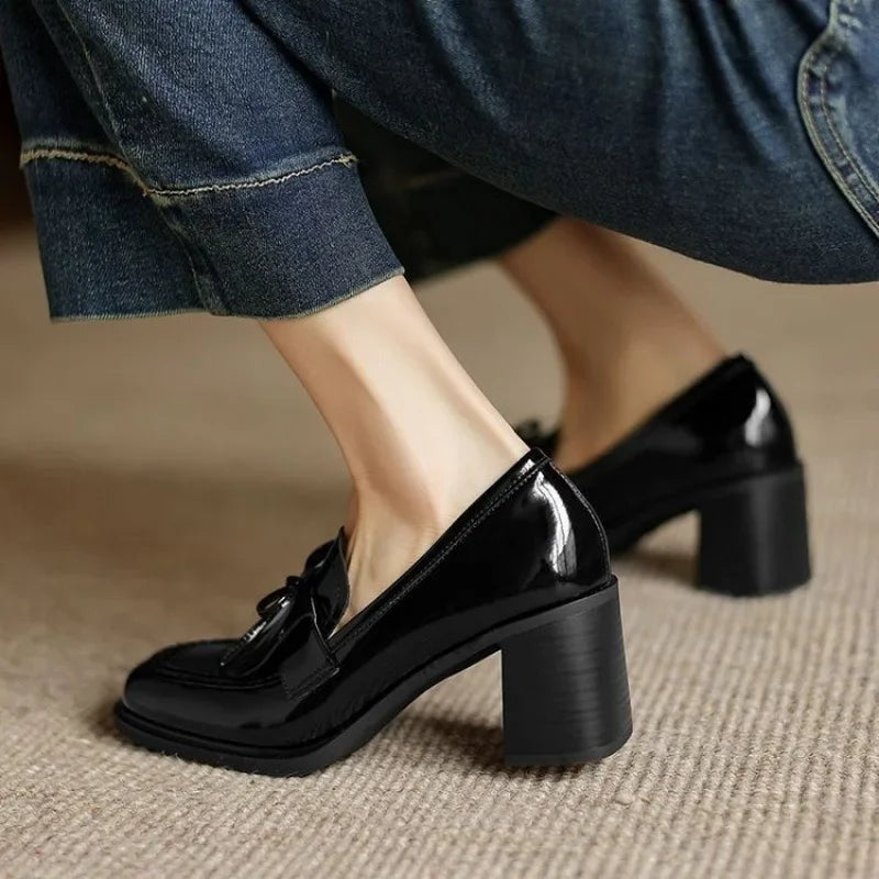 Marlowe | Women's Tasseled Round-Toe Block-Heel Loafer Pumps