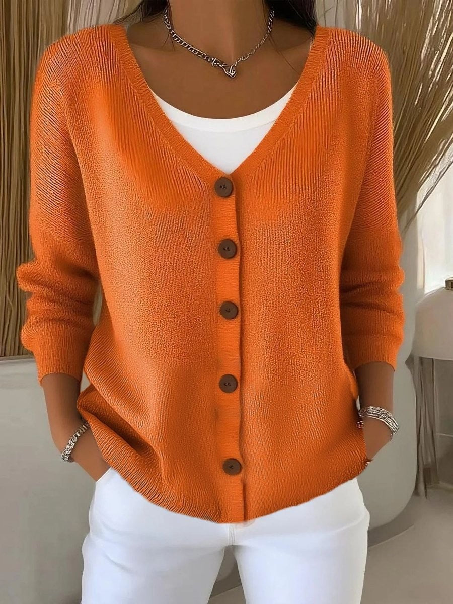 Marigold | Women's V-Neck Button-Front Long Sleeve Knit Cardigan