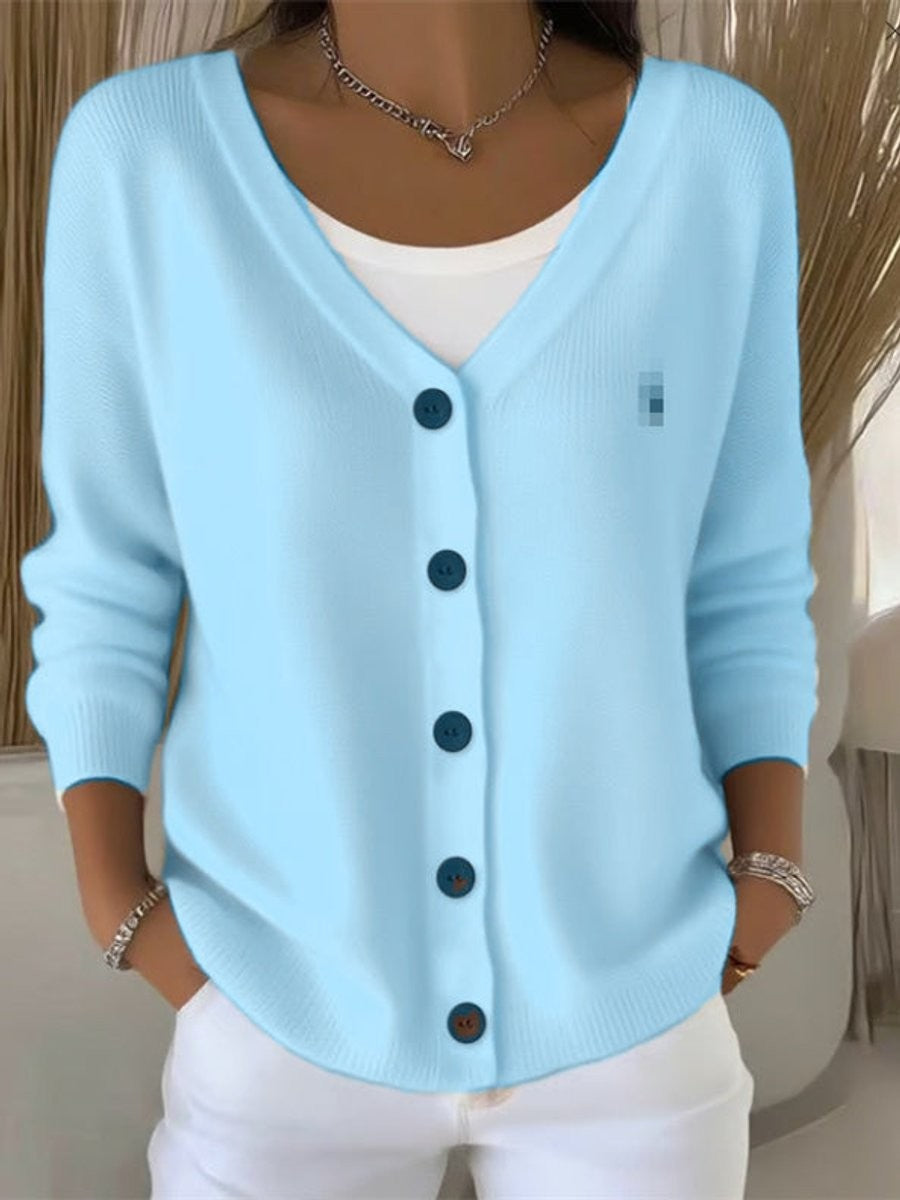 Marigold | Women's V-Neck Button-Front Long Sleeve Knit Cardigan