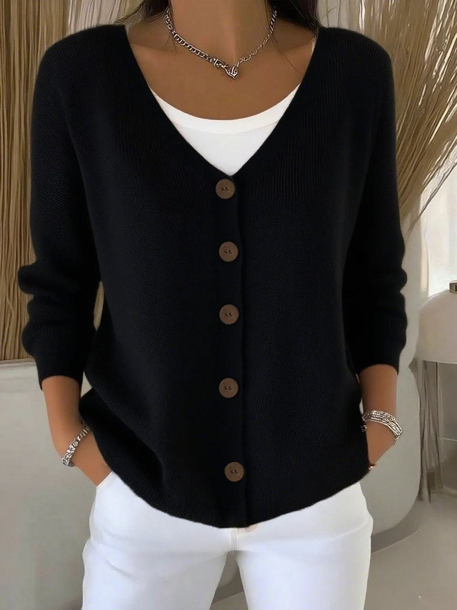 Marigold | Women's V-Neck Button-Front Long Sleeve Knit Cardigan