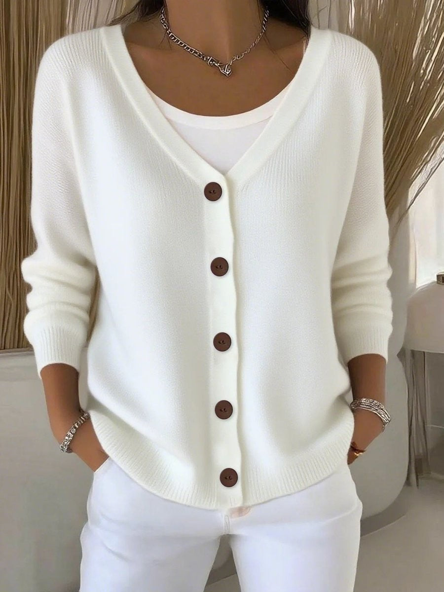 Marigold | Women's V-Neck Button-Front Long Sleeve Knit Cardigan