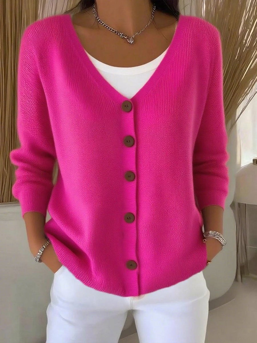 Marigold | Women's V-Neck Button-Front Long Sleeve Knit Cardigan