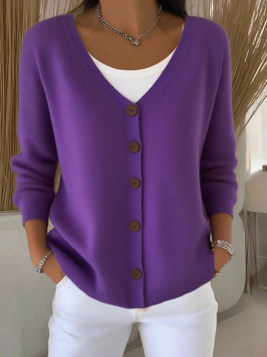 Marigold | Women's V-Neck Button-Front Long Sleeve Knit Cardigan