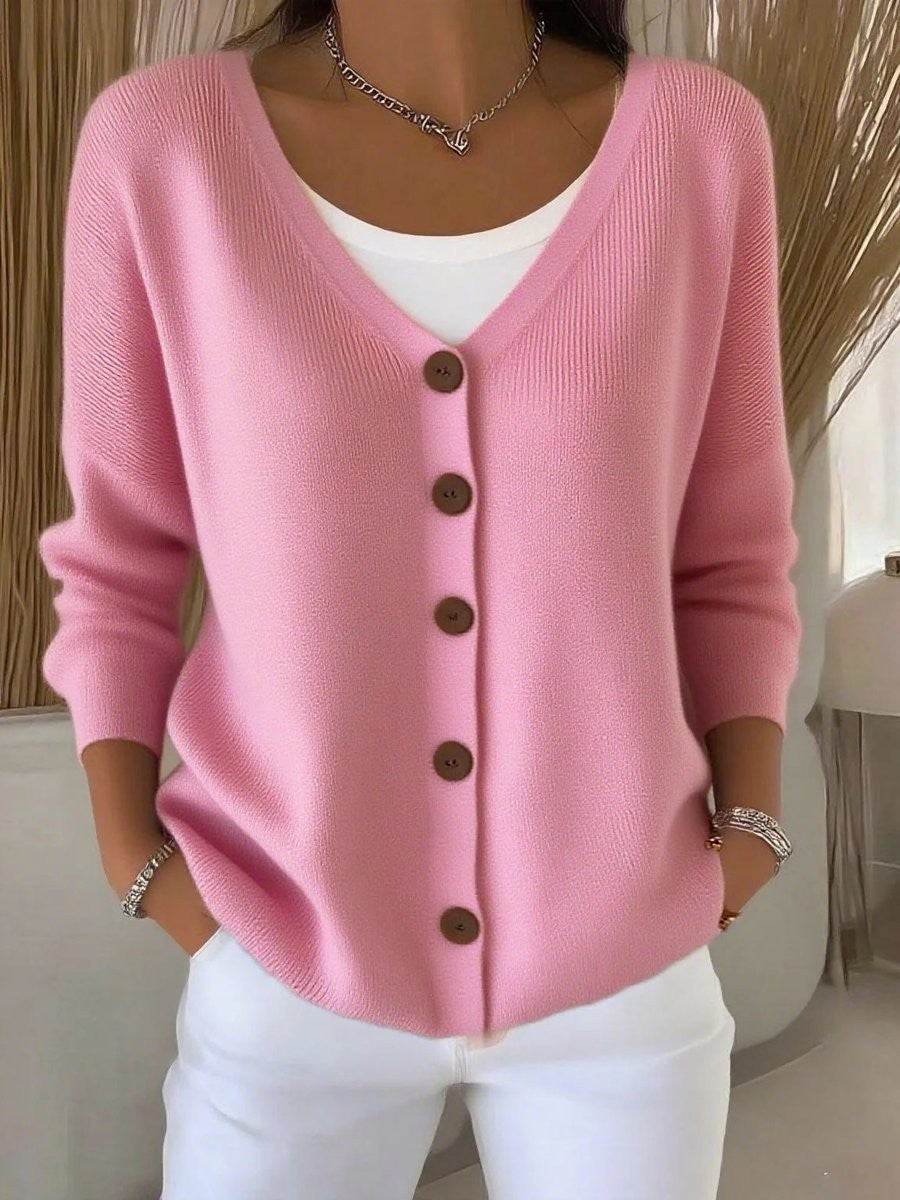 Marigold | Women's V-Neck Button-Front Long Sleeve Knit Cardigan