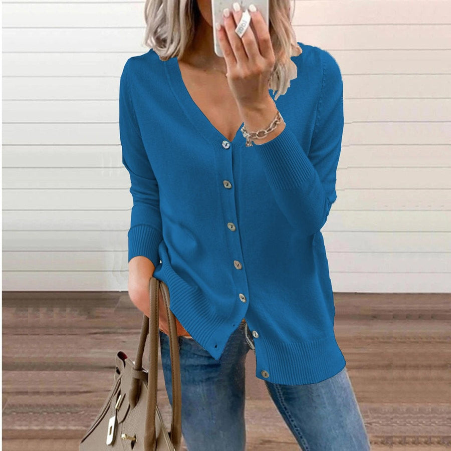 Rosalind | Women's V-Neck Button-Front Relaxed-Fit Ribbed-Cuff Cardigan