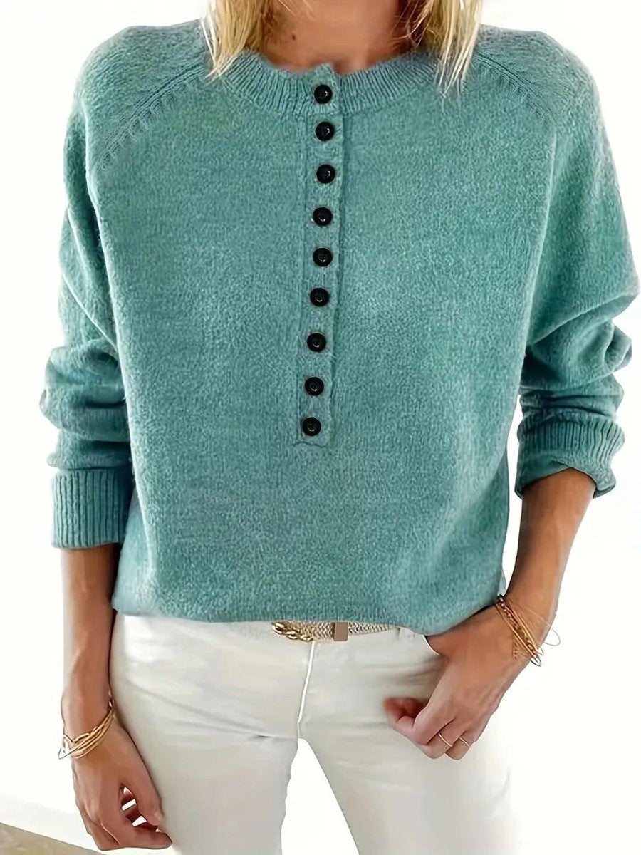 Marina | Women's V-Neck Half-Button Relaxed Knit Pullover Sweater