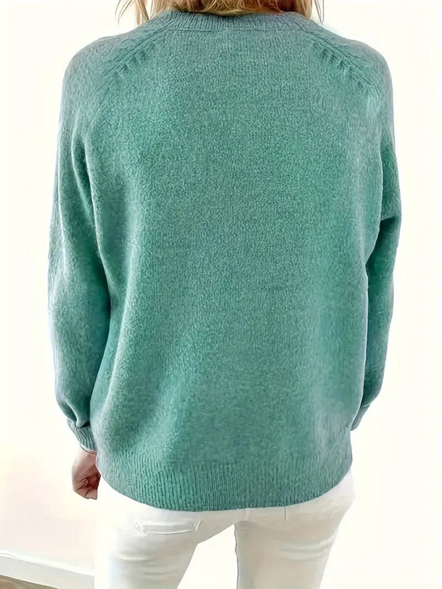 Marina | Women's V-Neck Half-Button Relaxed Knit Pullover Sweater