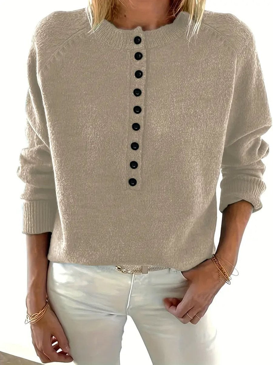 Marina | Women's V-Neck Half-Button Relaxed Knit Pullover Sweater