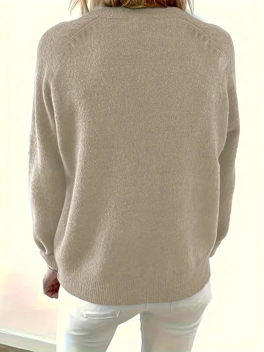 Marina | Women's V-Neck Half-Button Relaxed Knit Pullover Sweater