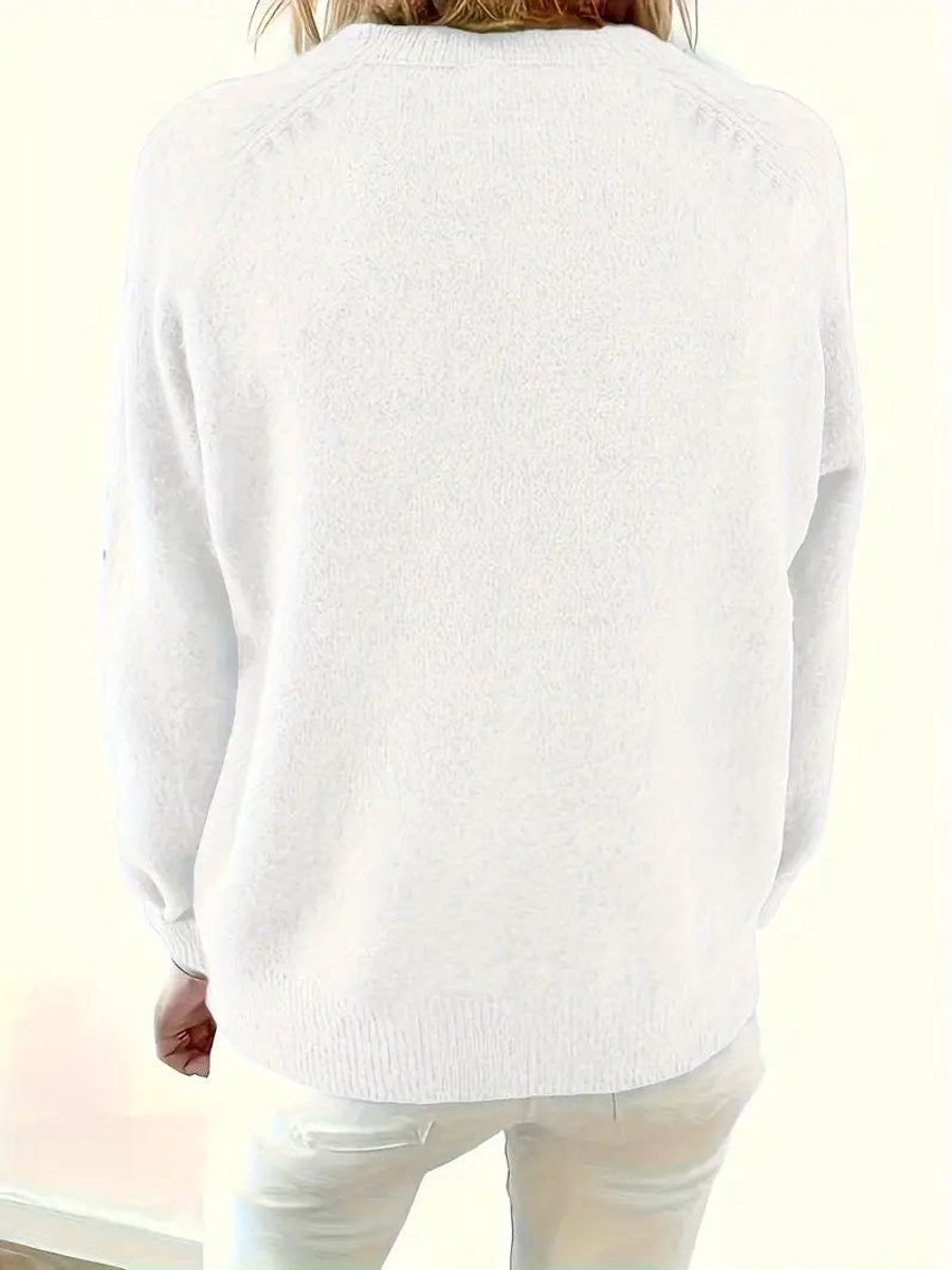 Marina | Women's V-Neck Half-Button Relaxed Knit Pullover Sweater