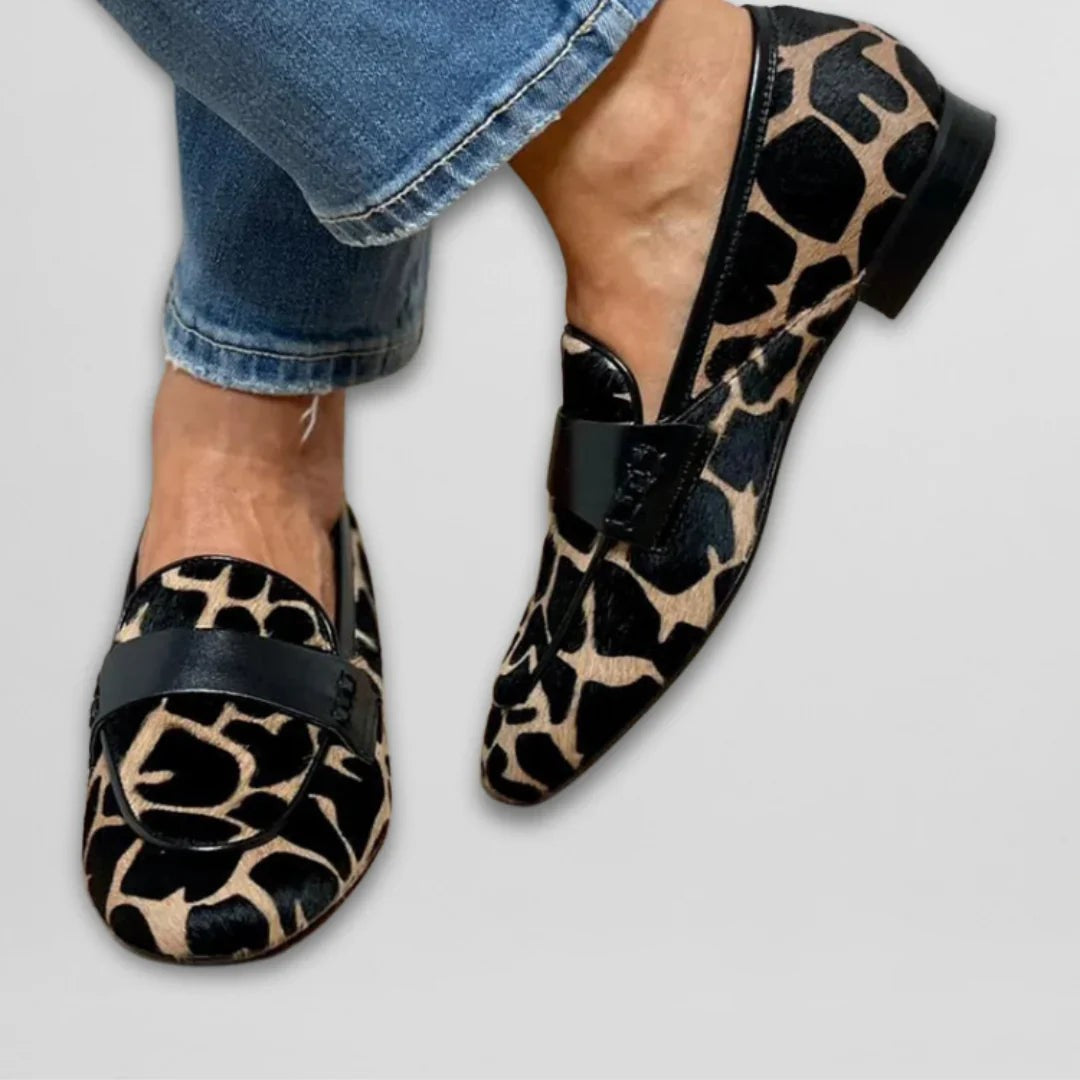 Rosie | Women's Vegan Leather-Trim Cow-Print Round-Toe Slip-On Loafers